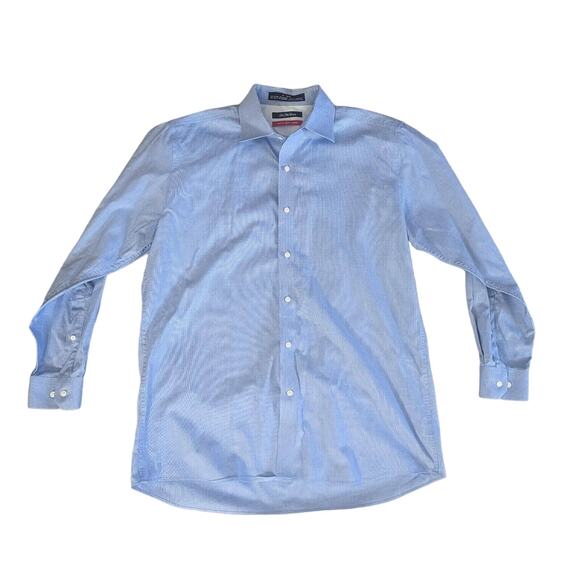 Mint SAKS FIFTH AVENUE Trim Fit Sky Blue Check Chambray Dress Shirt 16 32/33 - Picture 1 of 4